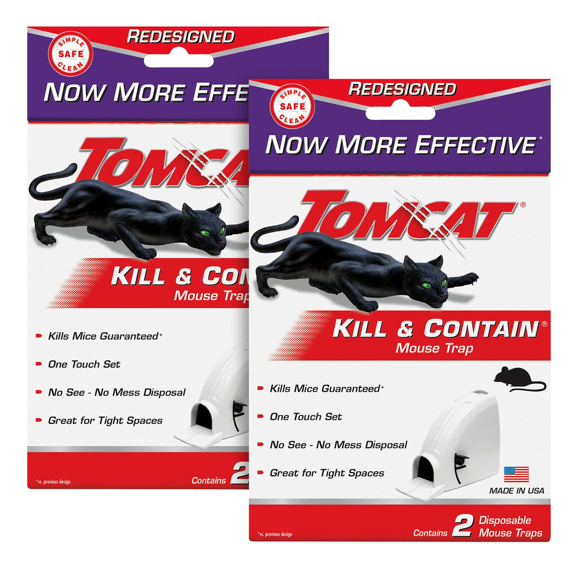 Tomcat Kill & Contain mouse trap, front view, compact design for tight spaces.