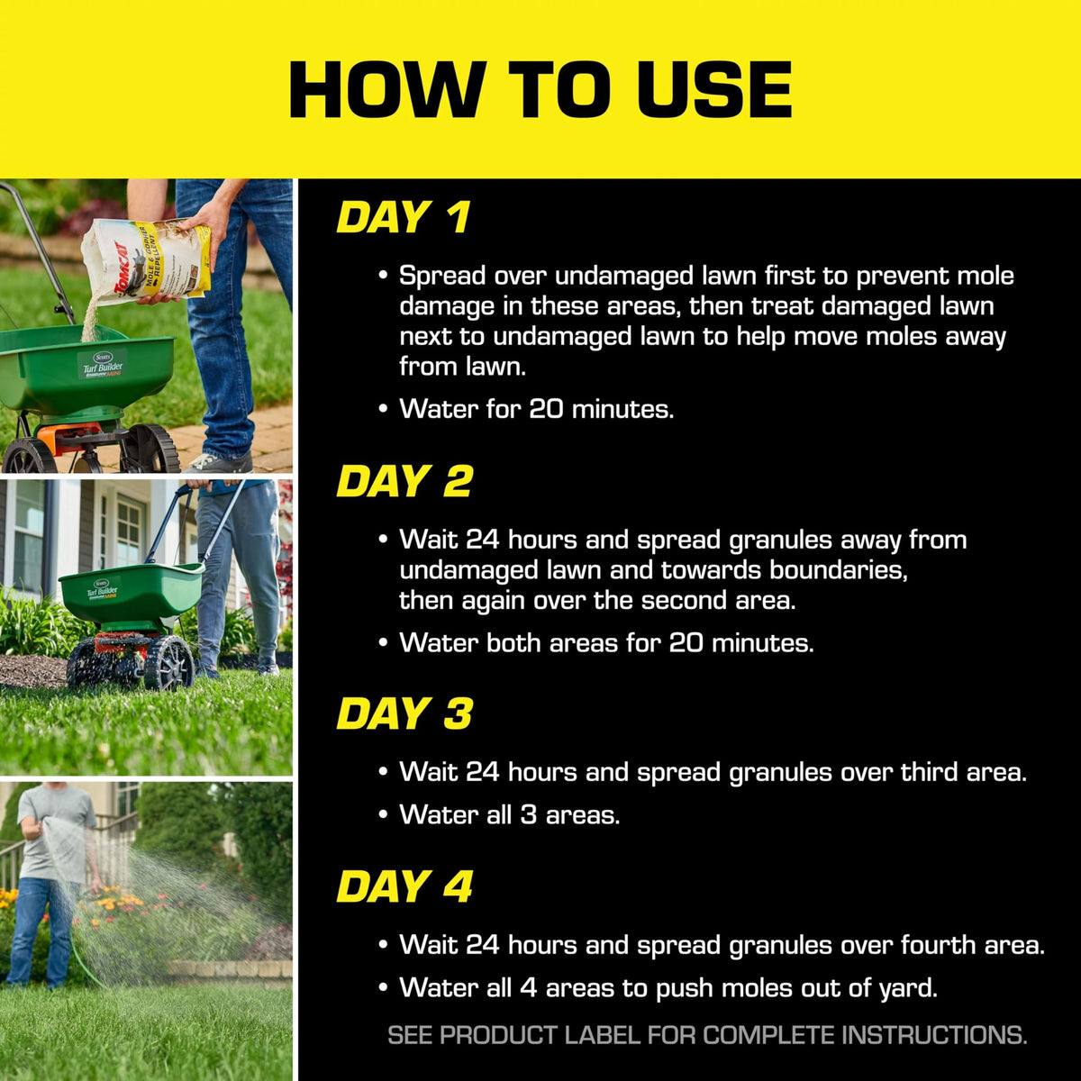 Tomcat burrow deterrence helps guide moles away from undamaged turf.