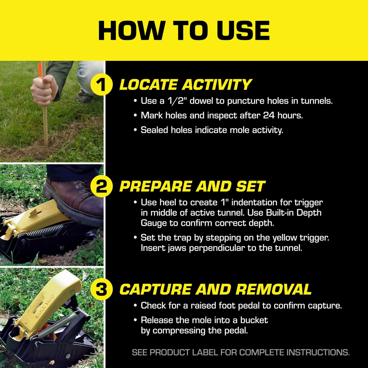Tomcat Mole Trap disposal release for quick mole disposal into trash.