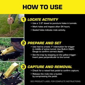 Tomcat Mole Trap disposal release for quick mole disposal into trash.