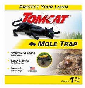 Tomcat Mole Trap with dual-spring design for safe, precise mole targeting.