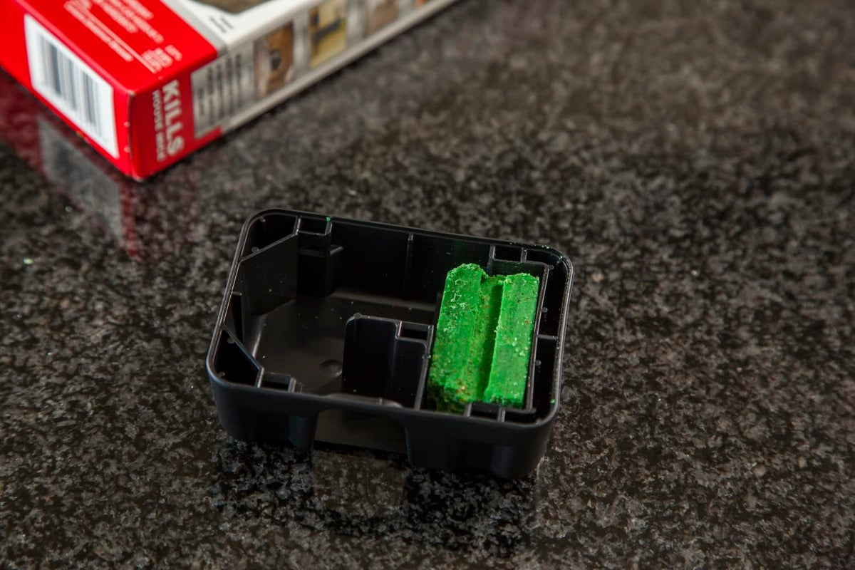 Tomcat Mouse Killer station close-up, shows bait access for monitoring.