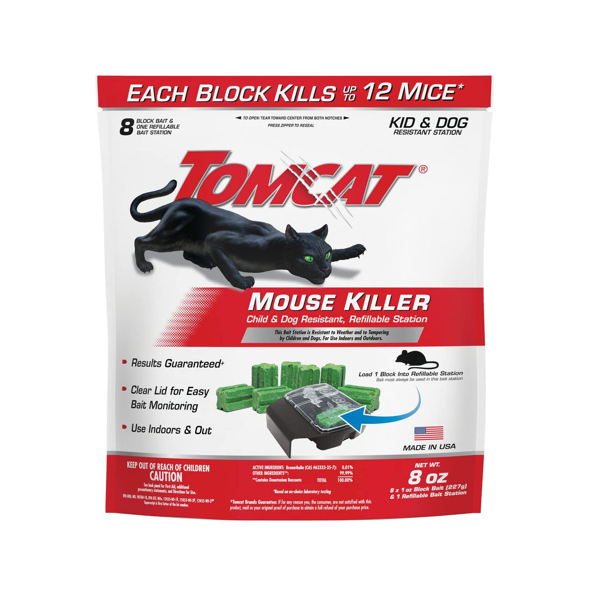 Tomcat Mouse Killer Station front view showing tamper-resistant design for homes