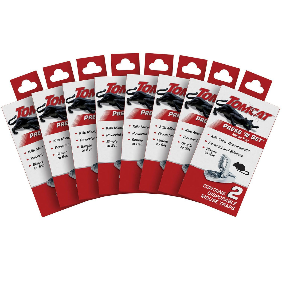 Tomcat Press 'N Set mouse trap for indoor/outdoor use with quick no-touch disposal.