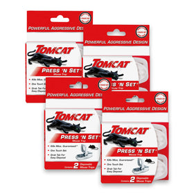 Tomcat Press 'N Set mouse trap pack shot shows four-pack convenience.