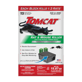 Tomcat Rat & Mouse Killer station with a clear window for easy monitoring of bait levels.