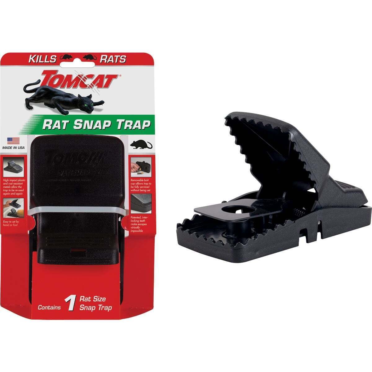 Tomcat Rat Snap Trap close-up trigger highlights sturdy metal mechanism