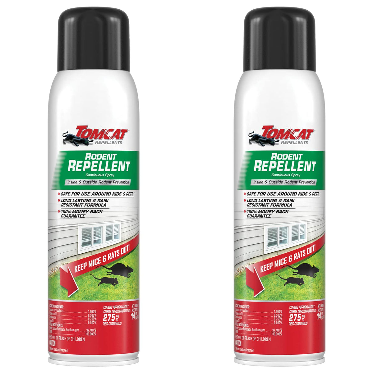 Tomcat Rodent Repellent spray bottle for indoor and outdoor use, no-stink for people.