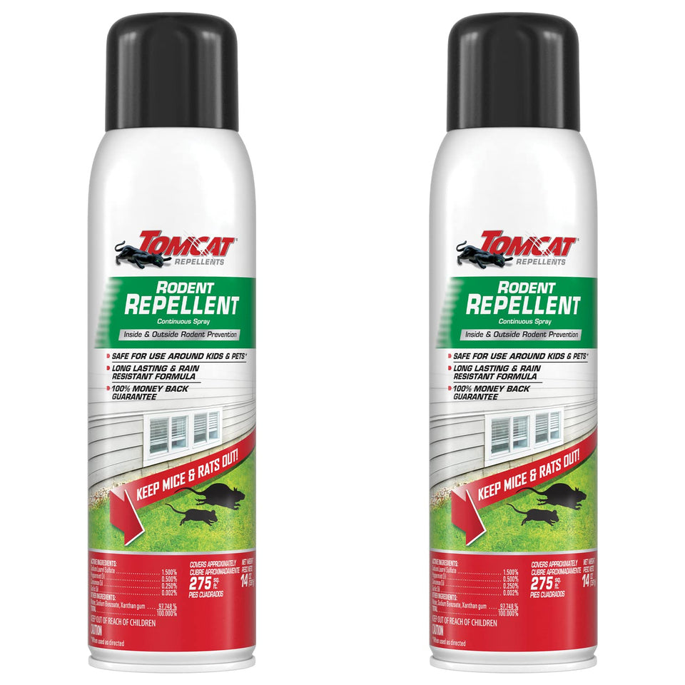 Tomcat Rodent Repellent spray bottle for indoor and outdoor use, no-stink for people.