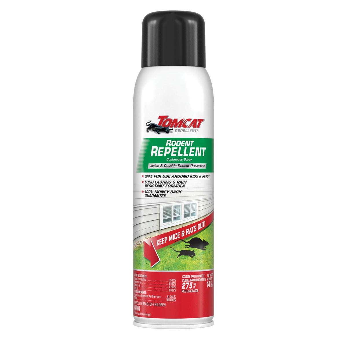 Tomcat Rodent Repellent Spray at outdoor entry points deters rodents.