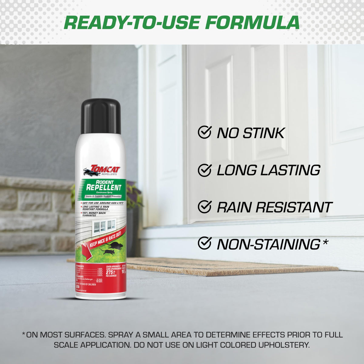Tomcat Rodent Repellent Spray rain-resistant for outdoor protection.