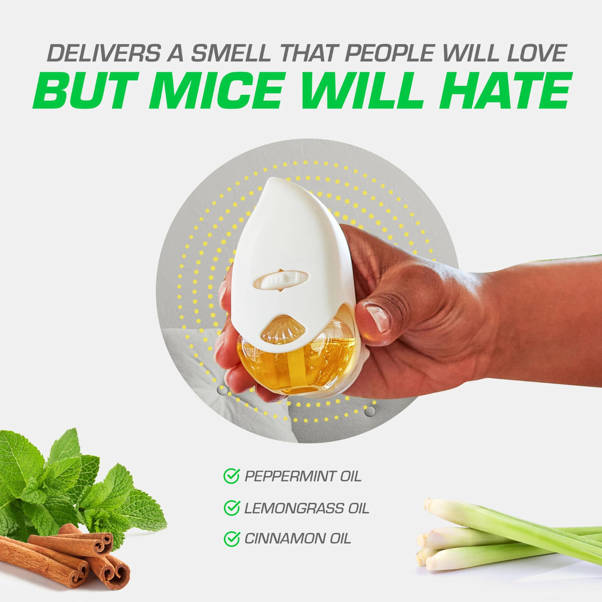 Tomcat Rodent Repeller aroma close-up peppermint scent for a clean aroma.