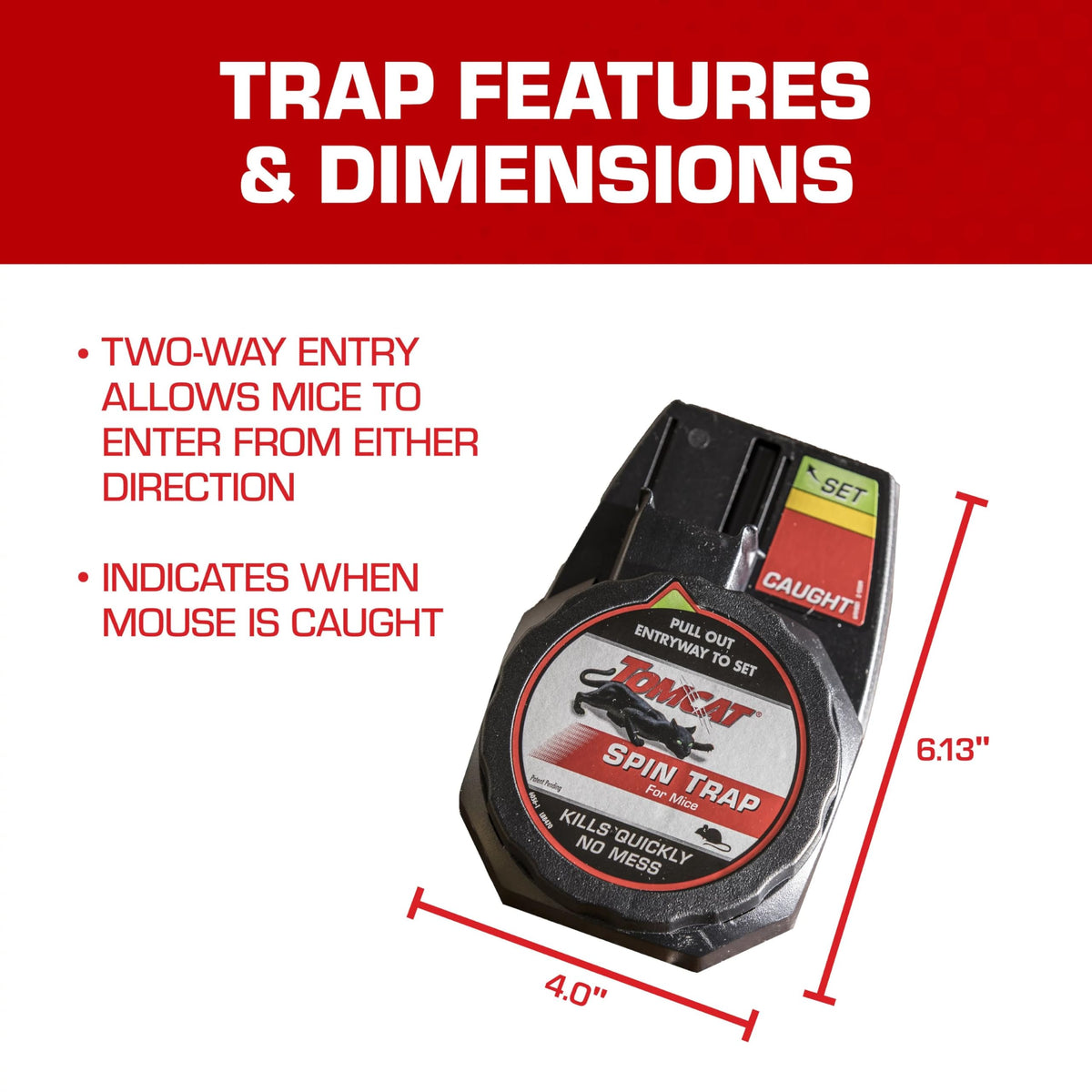 Tomcat Spin Trap positioned against a wall for optimal corner placement.