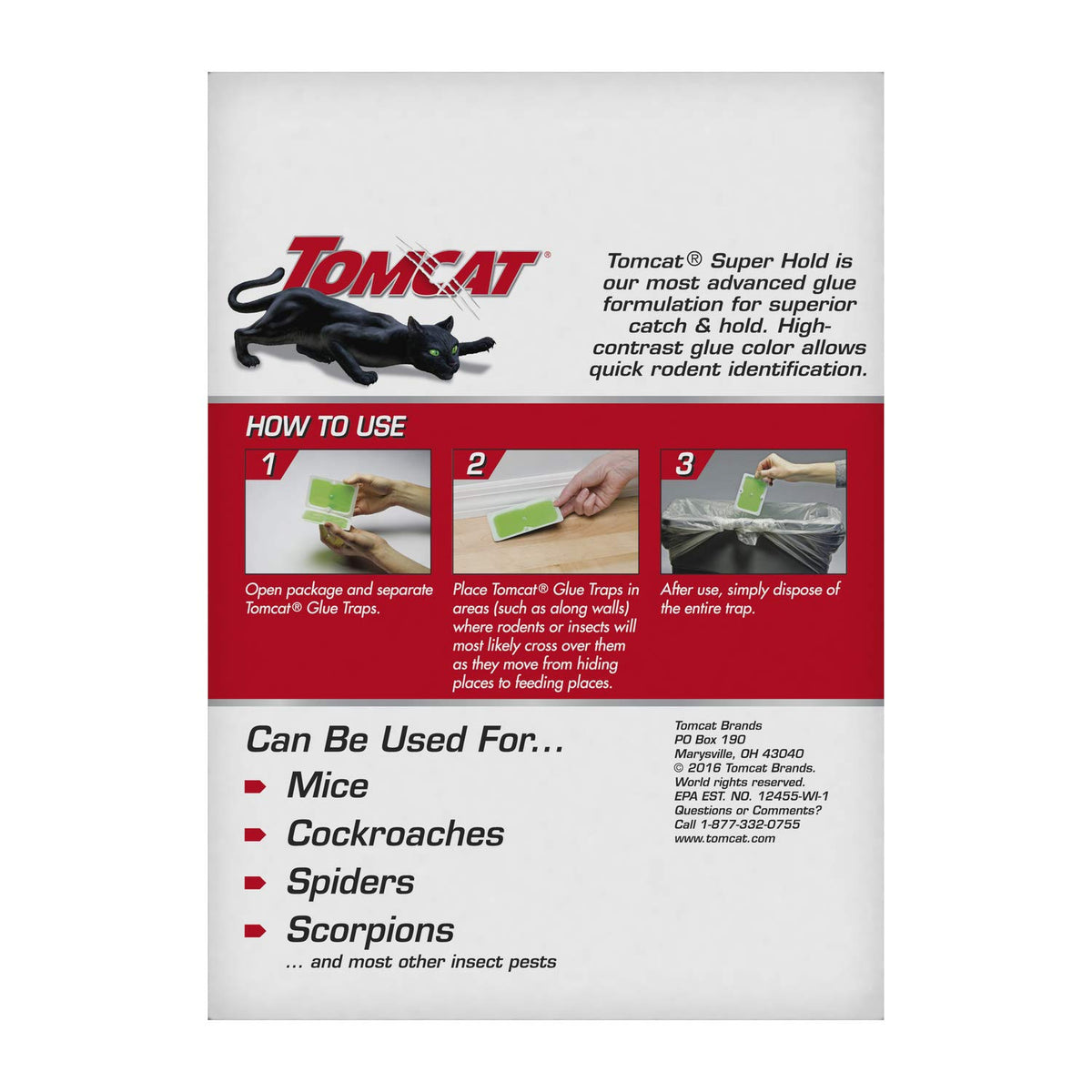 Tomcat Super Hold traps catching spiders and cockroaches.