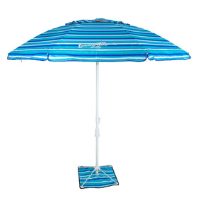 Tommy Bahama AnchorX base with sand anchor provides stable shade on windy beaches.