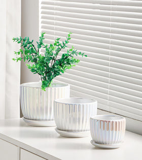 Ton Sin pearl gold ceramic pot drainage hole detail for healthy roots