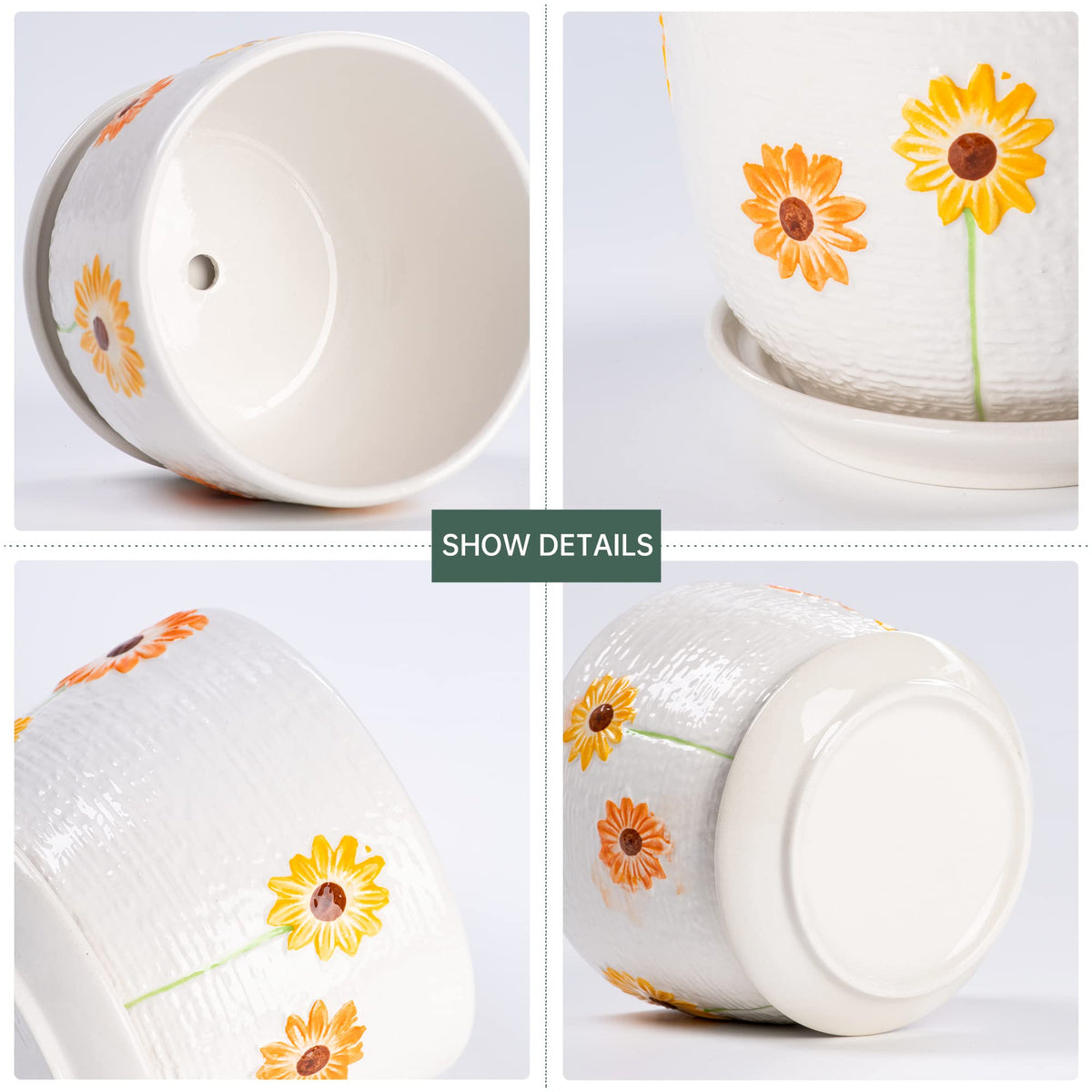 Ton Sin drainage-hole saucer enables tidy watering and drainage.
