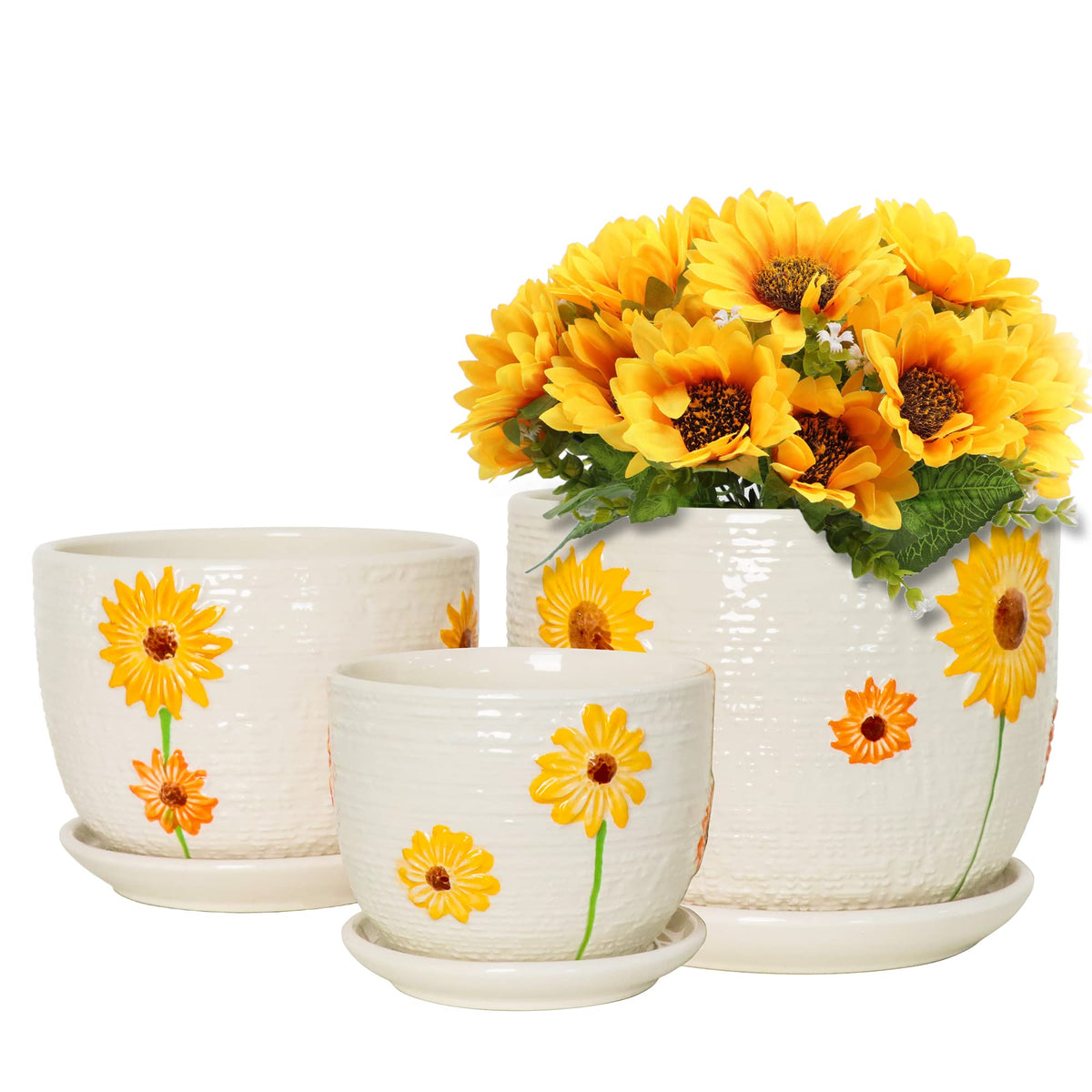 Ton Sin large sunflower ceramic pot ideal for indoor flowering plants.