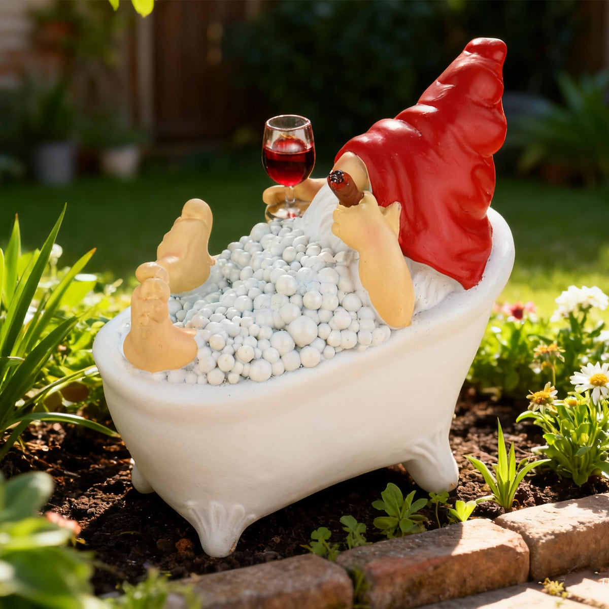 Toncoke spring garden gnome celebrates bloom time on patios and balconies