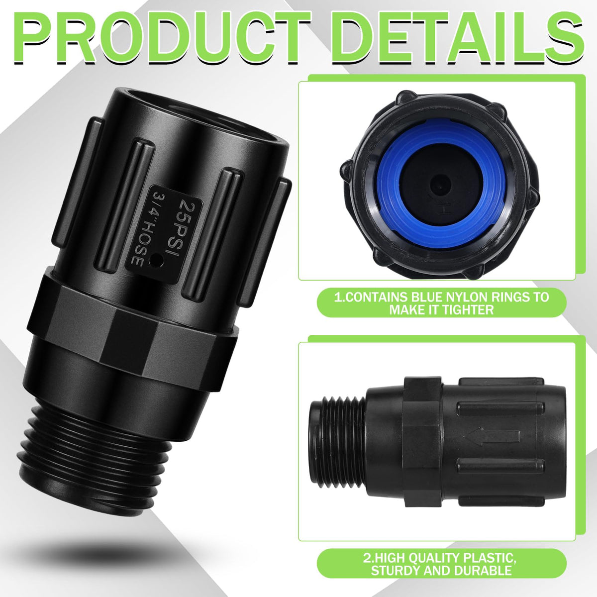 Tondiamo 3/4in FHT to 3/4in MHT connector enables timer or filter integration.