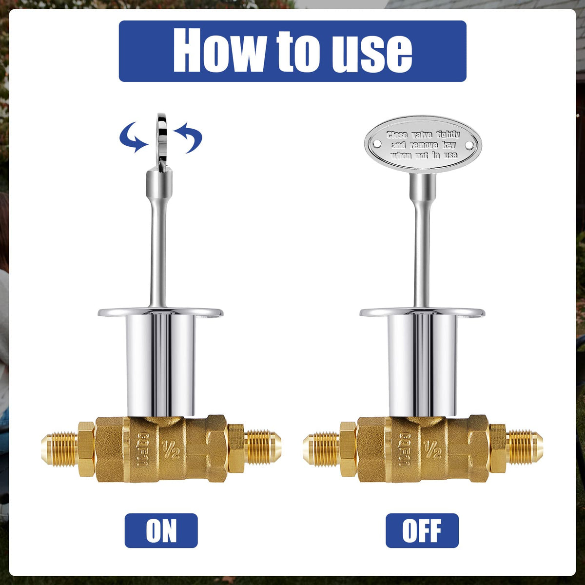 Tondiamo brass gas valve key with chrome plating, durable and corrosion-resistant.