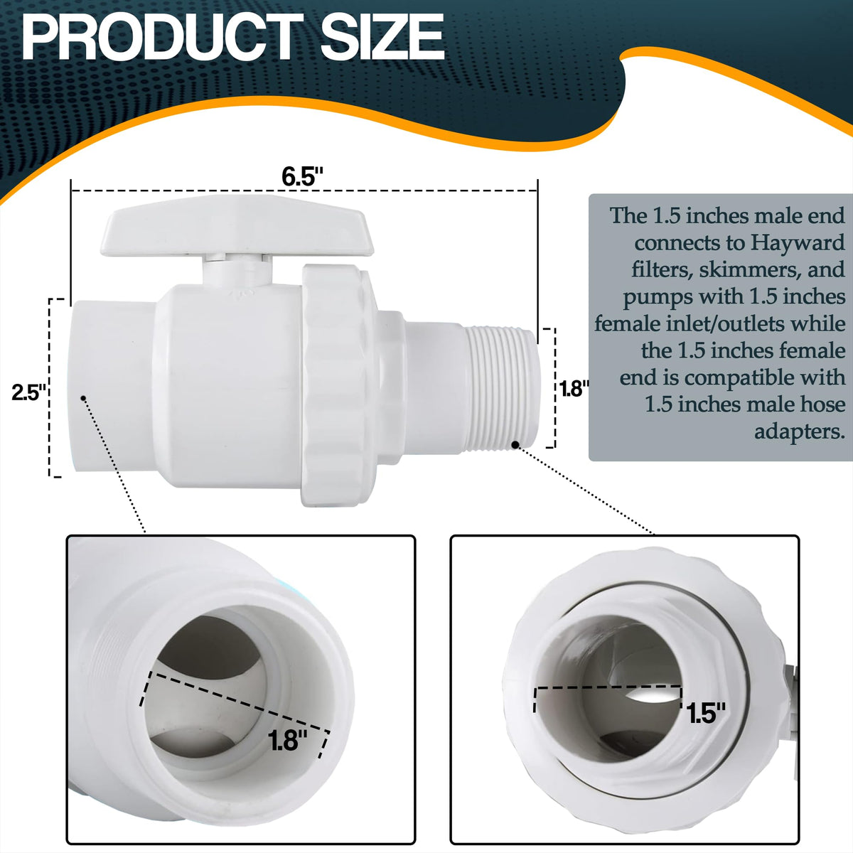 TonGass 1.5 MIP x 1.5 FIP valve, reliable flow control for pools.