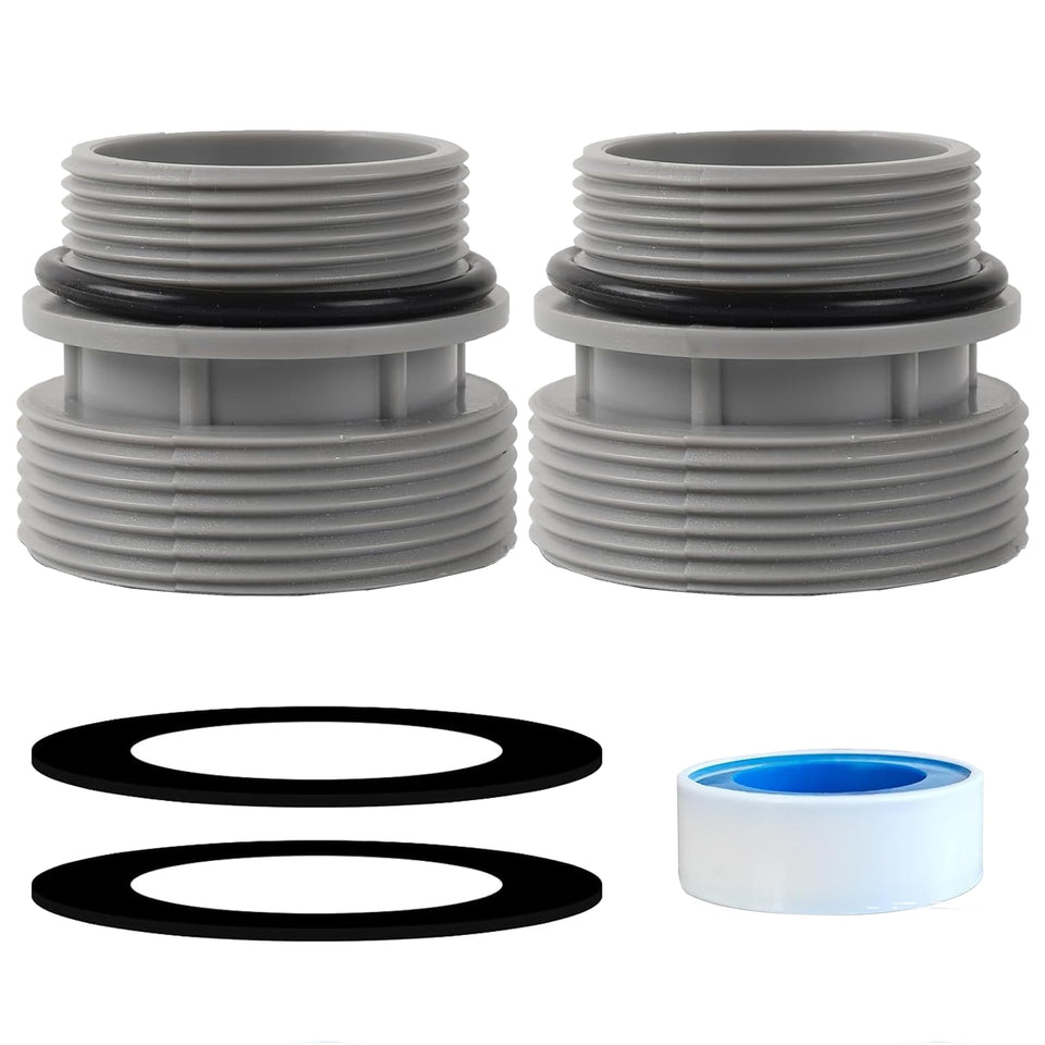TonGass 40mm to one-and-a-half-inch adapter front view showing compact gray plastic body for pool hoses