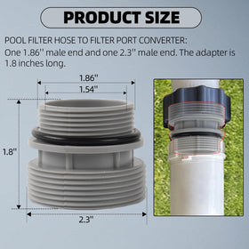 TonGass adapter side close-up highlighting robust connection detail for pool hoses