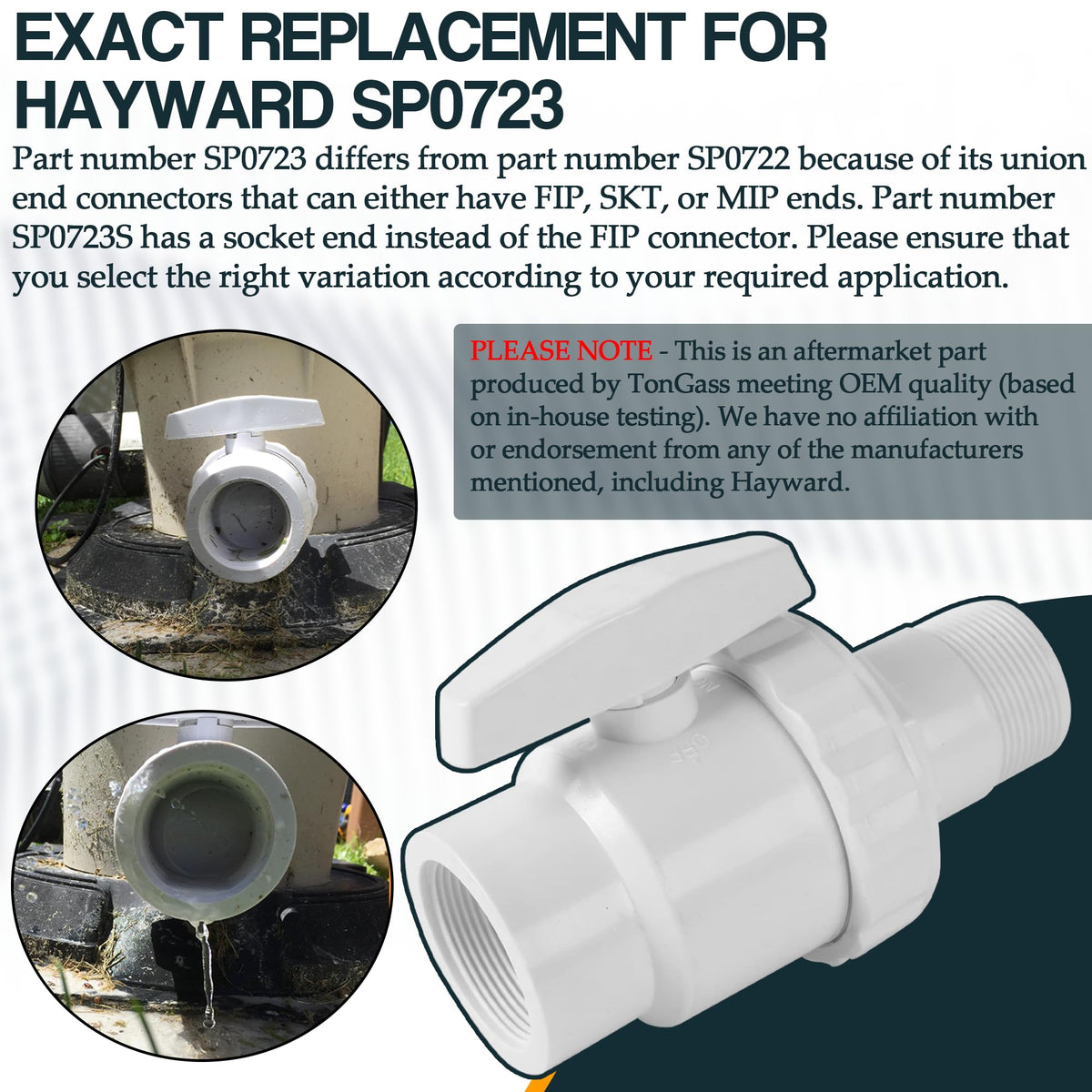 TonGass ABS plastic valve body resists corrosion and UV, long-lasting pool gear.