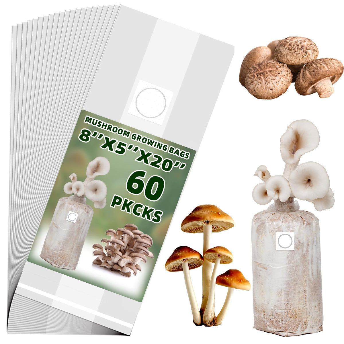 TonGass autoclavable mushroom bags show 8x5x20 size for substrate prep