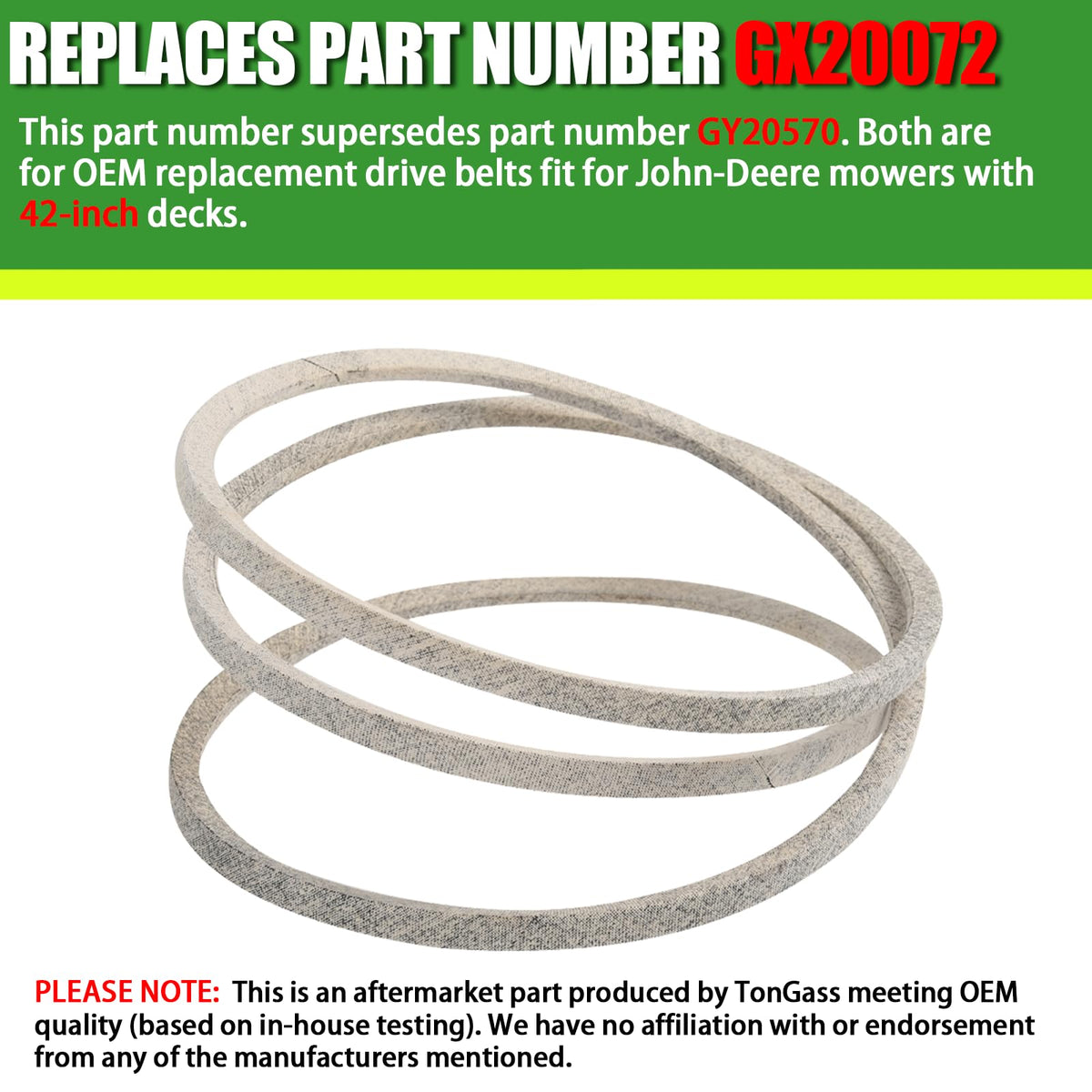 TonGass belt compatible with John Deere 100, D100, E100 series.