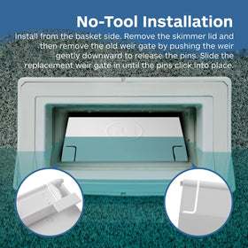 TonGass durable pool gate helps reduce debris buildup in the skimmer