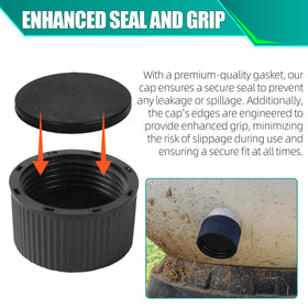 Easy-to-tighten drain cap by hand with ridged grip for secure installation.