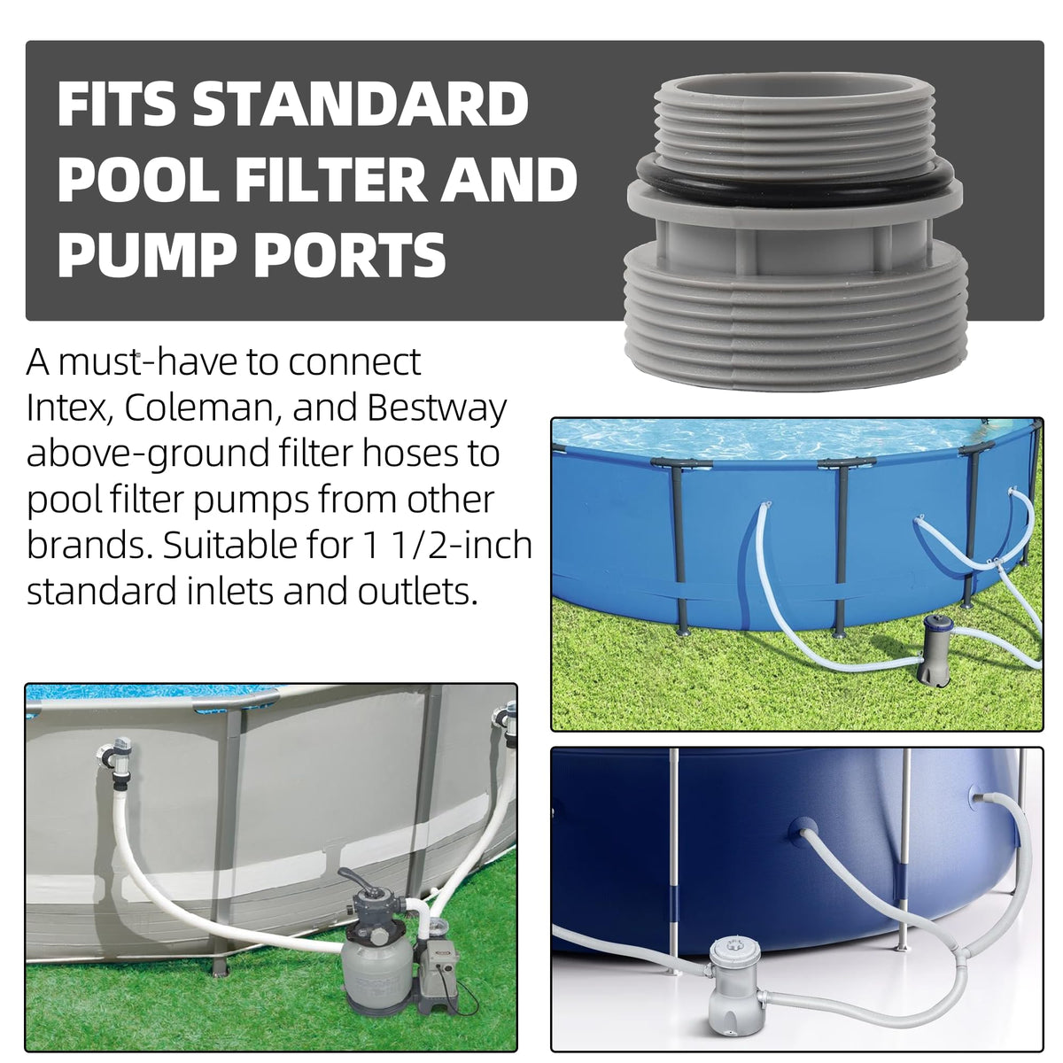 TonGass gray plastic pool adapter with durable OEM-style construction.