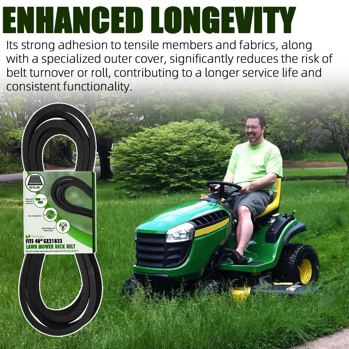 TonGass 48in belt during tough mowing tasks for reliable results