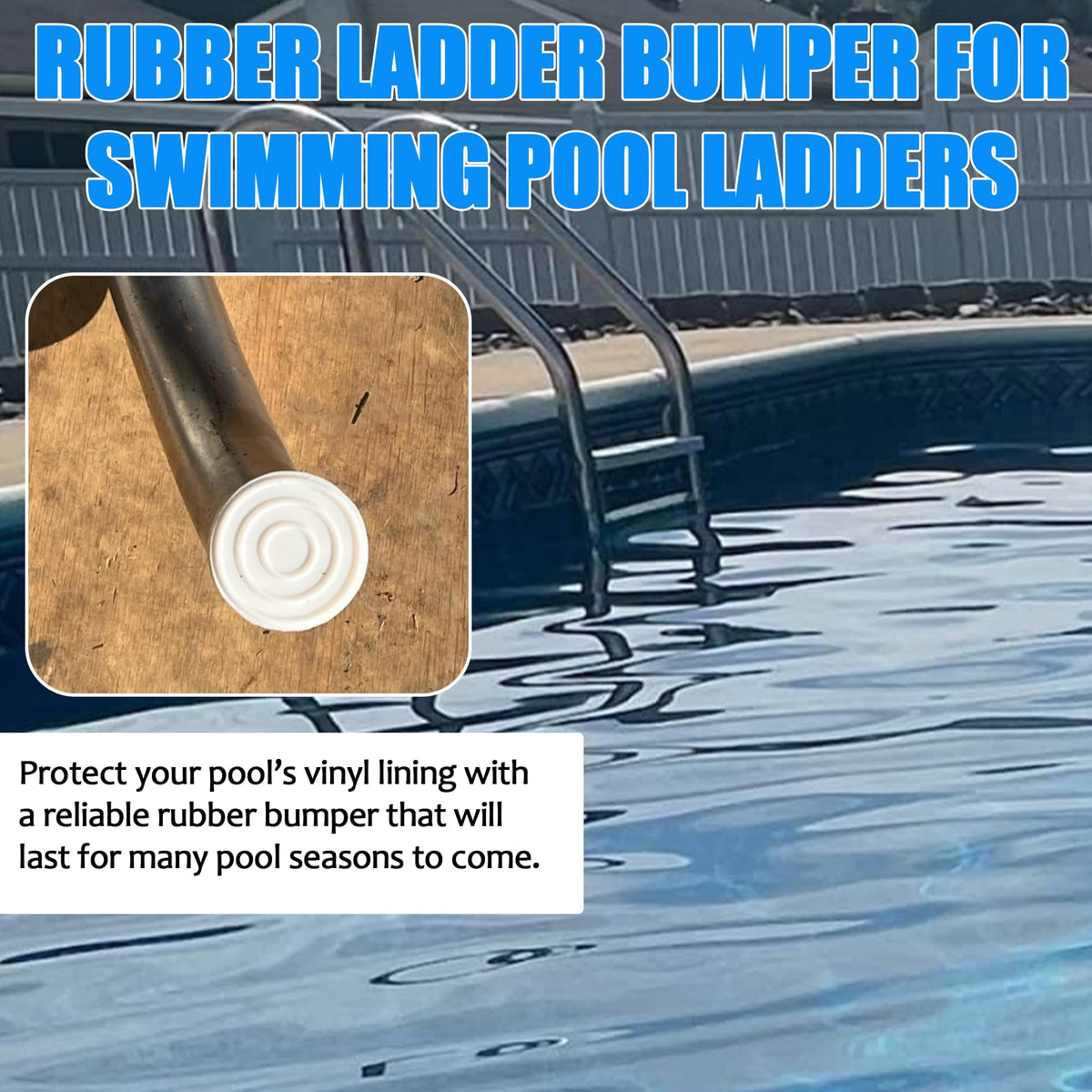 TonGass bumper in place on a pool ladder demonstrates quick, tool-free replacement.
