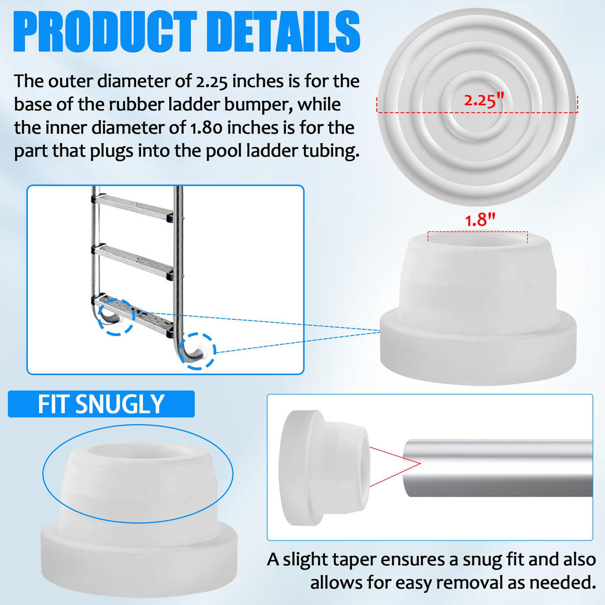 TonGass white plug-in bumper demonstrates easy installation for standard ladder tubing