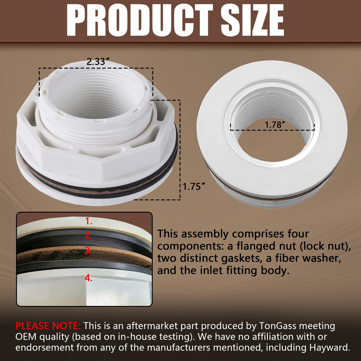 TonGass locknut and gasket pair improves leak resistance on 1.5 inch fittings.