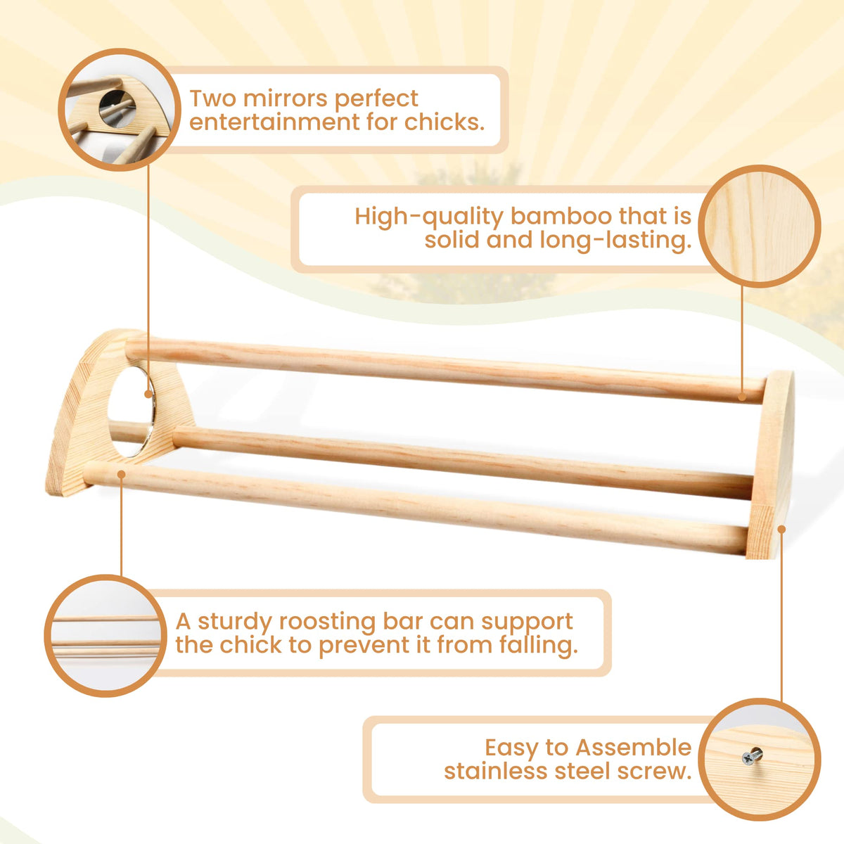 TonGass polished bamboo roosting bar combines durability and natural styling