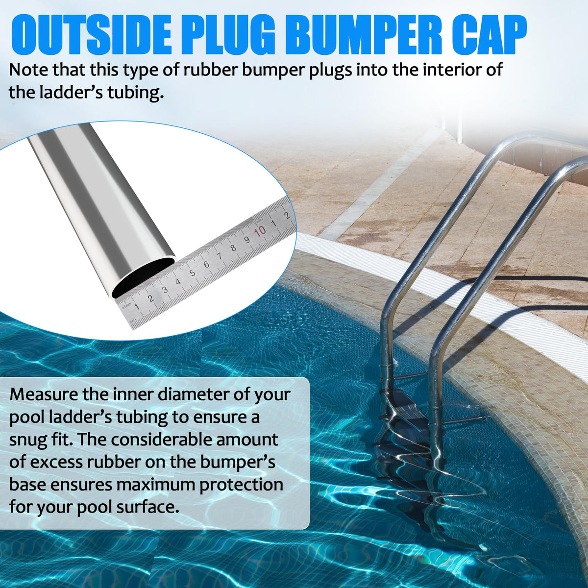TonGass end cap installed on ladder tubing with secure fit for inground pools.