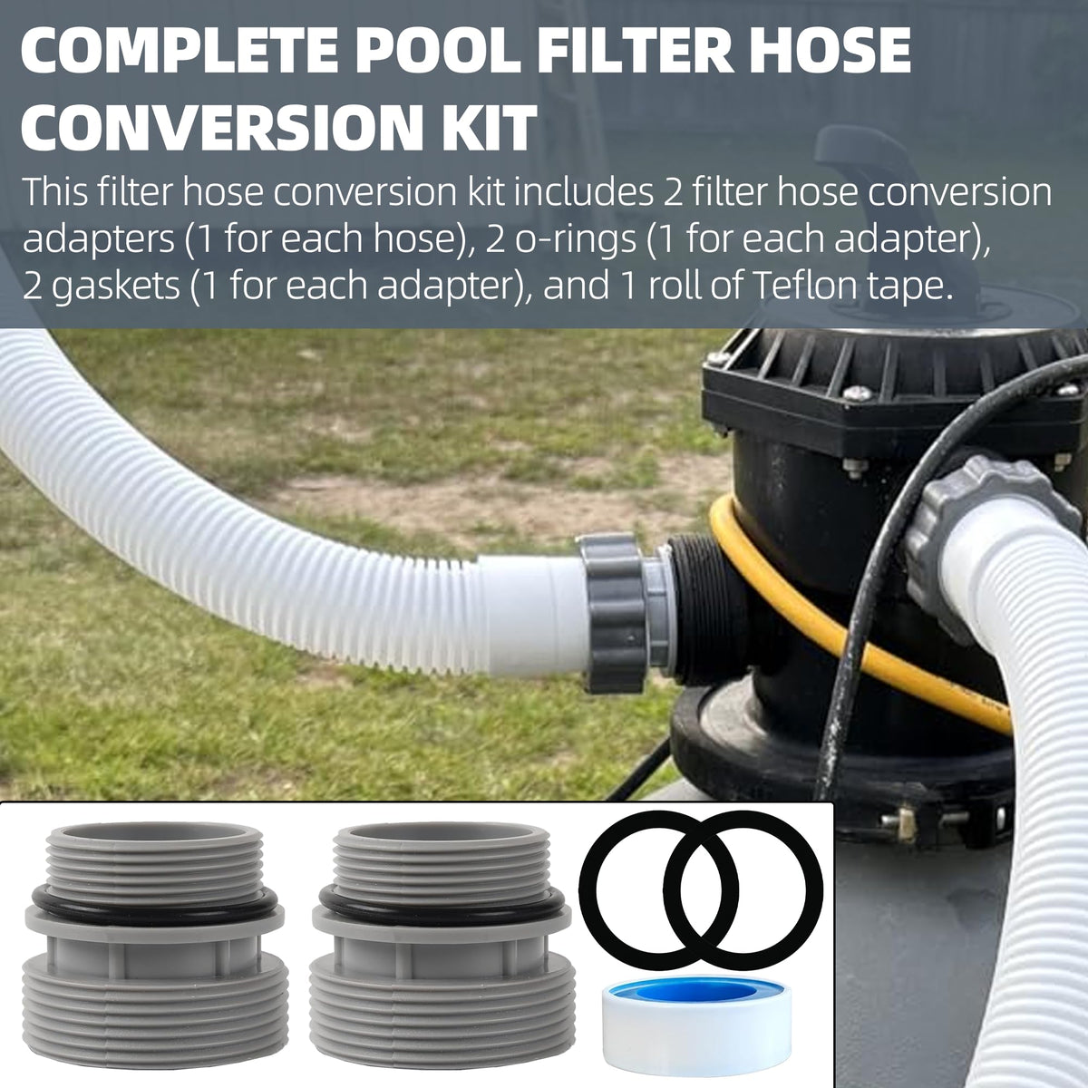TonGass adapter compatibility with Intex, Coleman, and Bestway ports for flexible above-ground setups
