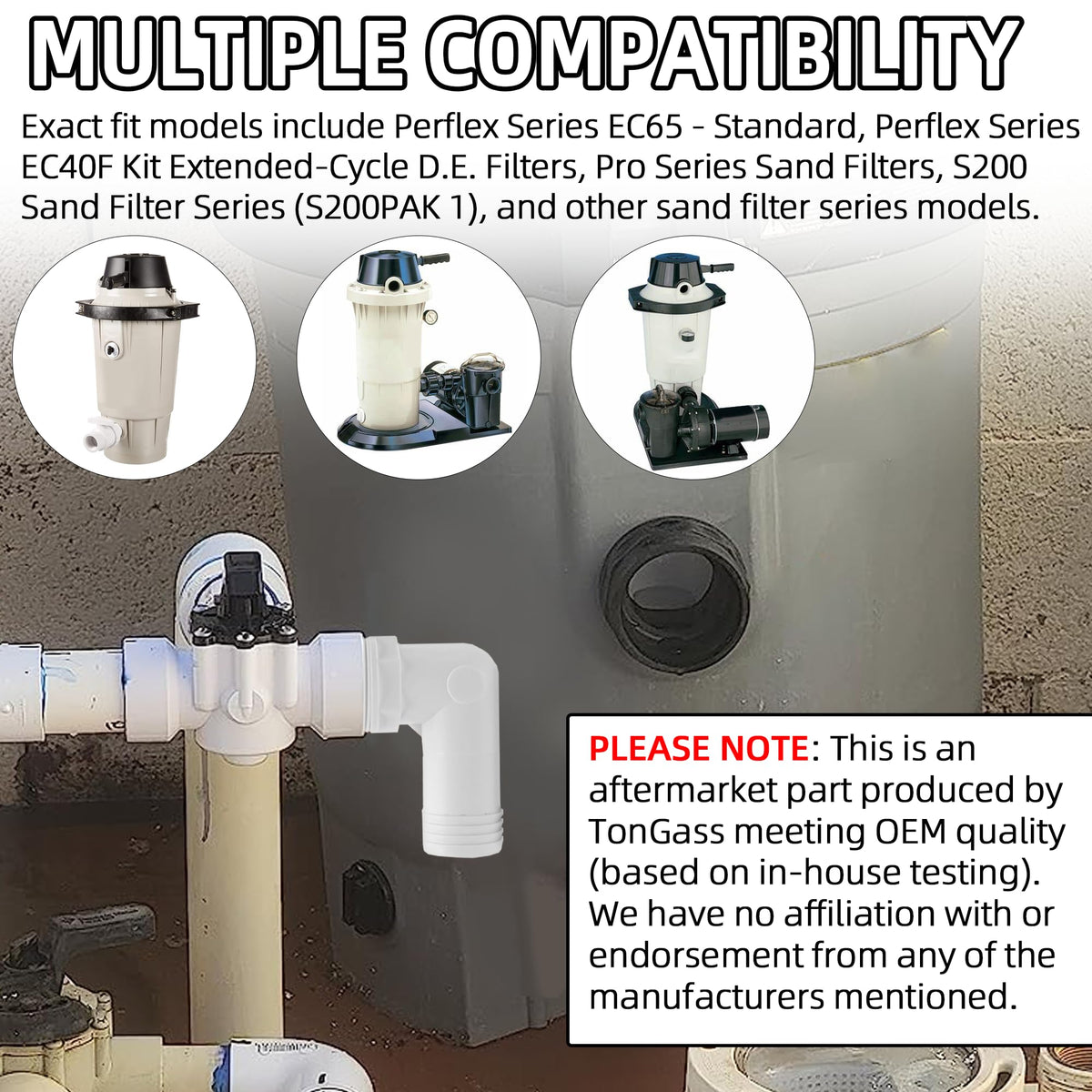 TonGass detailed barbed elbow ensures hose stays attached during pool filtration.
