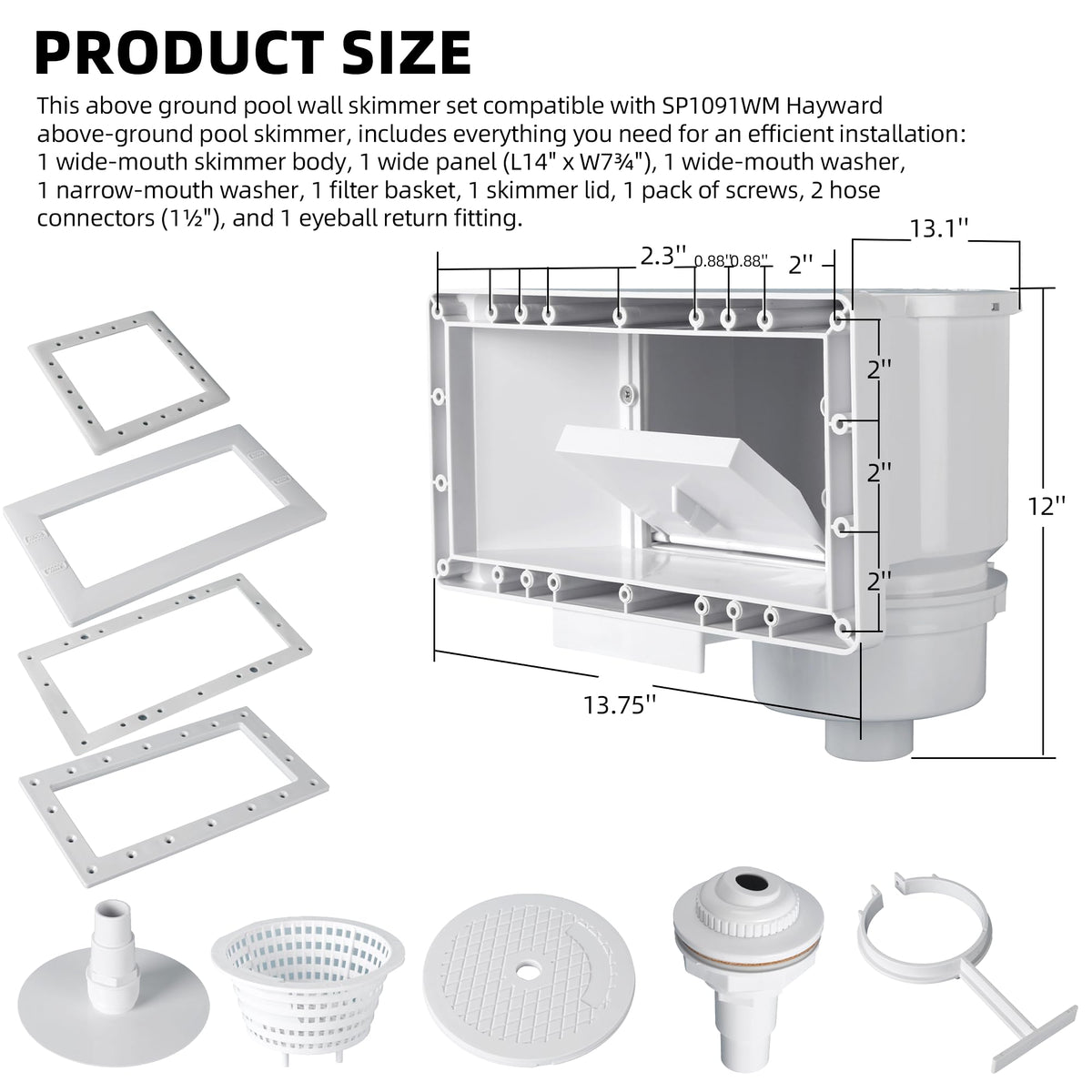 TonGass SP1091WM wide-mouth panel aligns for a secure pool skimmer fit