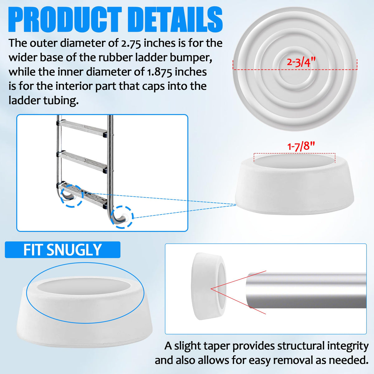 TonGass white ladder bumper close-up showing durable molded rubber quality and finish.