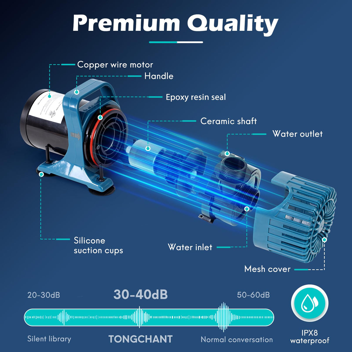 Tongchant dual-filter intake helps keep debris out of the pump.