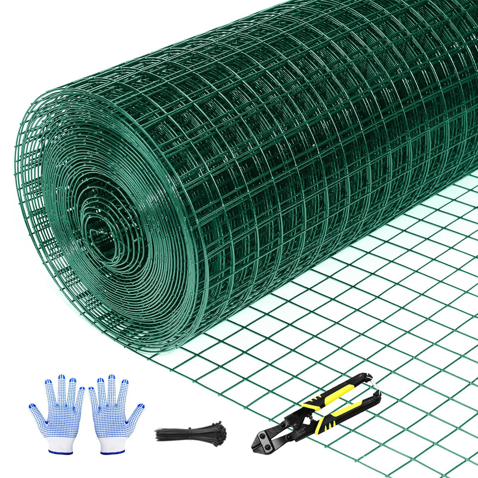 Tongmo 24x100 green chicken wire fencing roll securing a sturdy poultry enclosure.