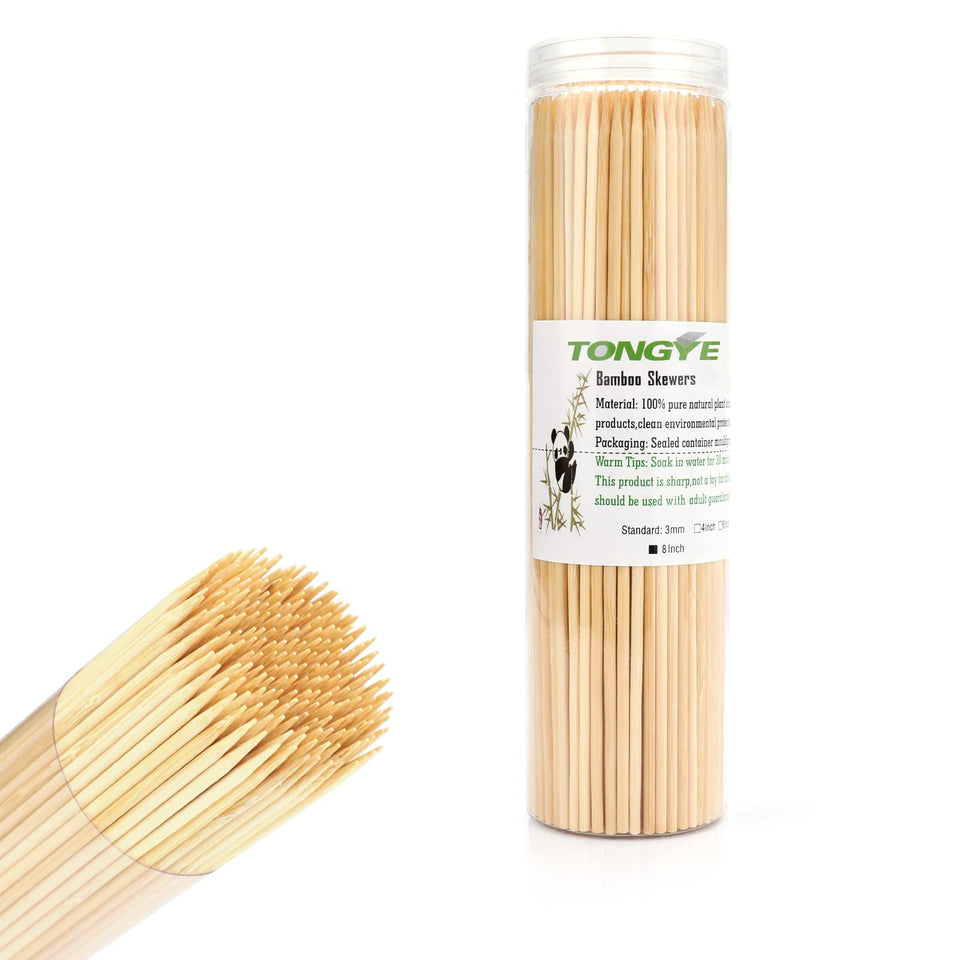 Tongye 8-inch bamboo skewers for perfectly grilled kebabs.