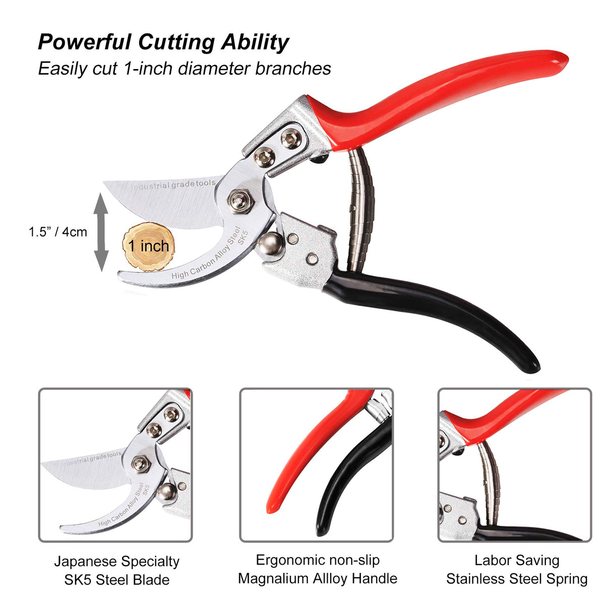 TONMA JP pruning shears safety lock engaged closeup for secure storage when not in use.