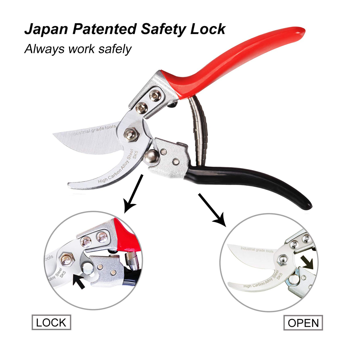 TONMA JP pruning shears smooth-cut surface closeup showing plant-friendly trimming.