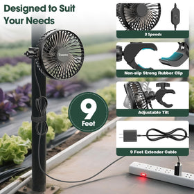 Tonree Grow Tent Fan anti-slip clamp ensures secure mounting on poles.